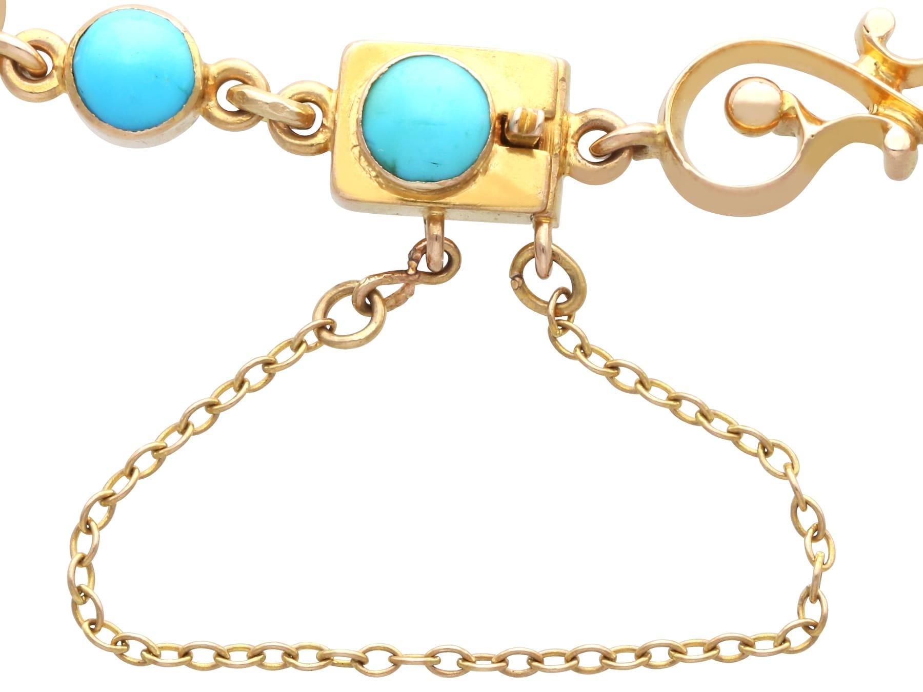 Antique 2.50 Carat Turquoise and 14k Yellow Gold Bracelet Circa 1900 For Sale 2
