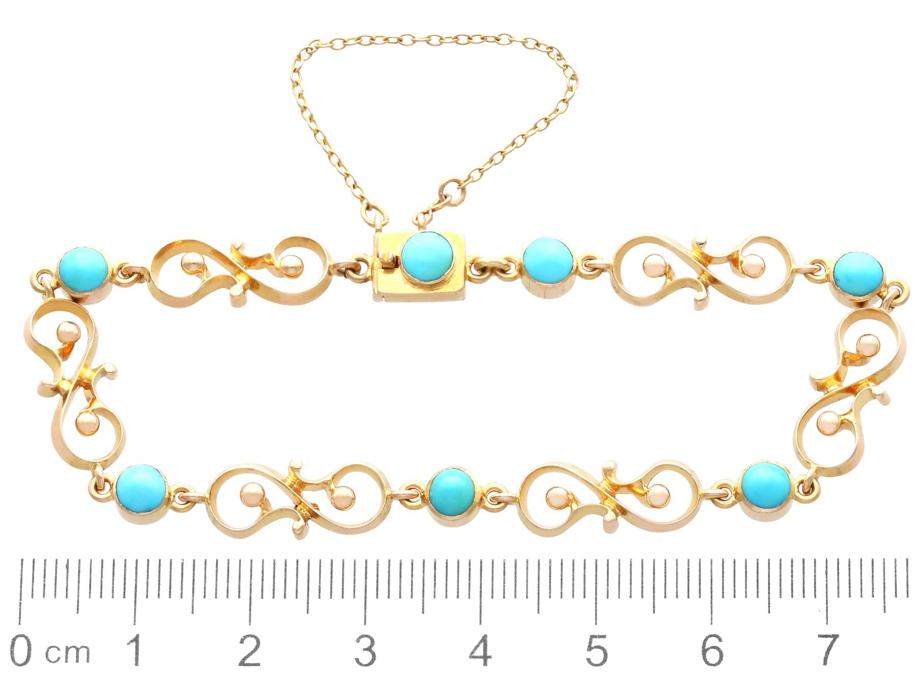 Antique 2.50 Carat Turquoise and 14k Yellow Gold Bracelet Circa 1900 For Sale 3