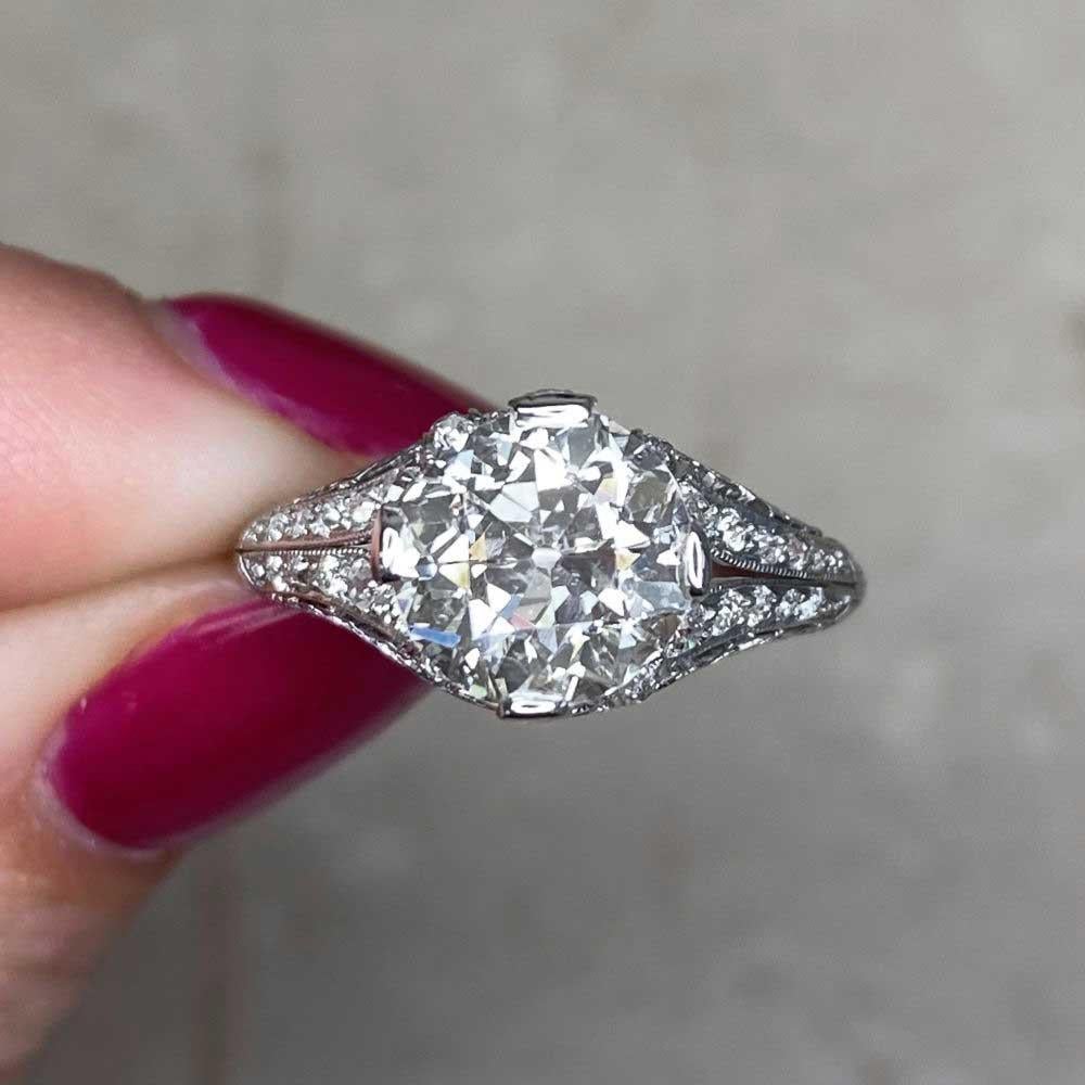 Antique 2.50ct Old European Cut Diamond Engagement Ring, Platinum, Circa 1925 For Sale 5