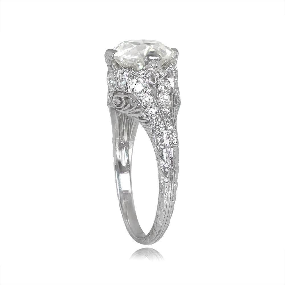 Art Deco Antique 2.50ct Old European Cut Diamond Engagement Ring, Platinum, Circa 1925 For Sale