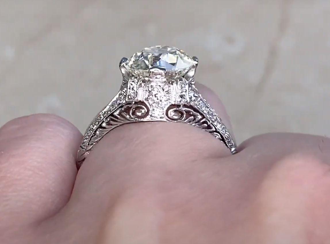Antique 2.50ct Old European Cut Diamond Engagement Ring, Platinum, Circa 1925 For Sale 2
