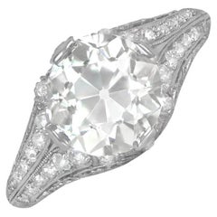 Antiker Verlobungsring mit 2,50 Karat Diamant im alteuropäischen Schliff, Platin, um 1925
