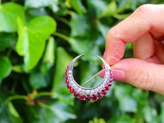 Antique 2.50Ct Ruby Diamond Yellow Gold Crescent Brooch
