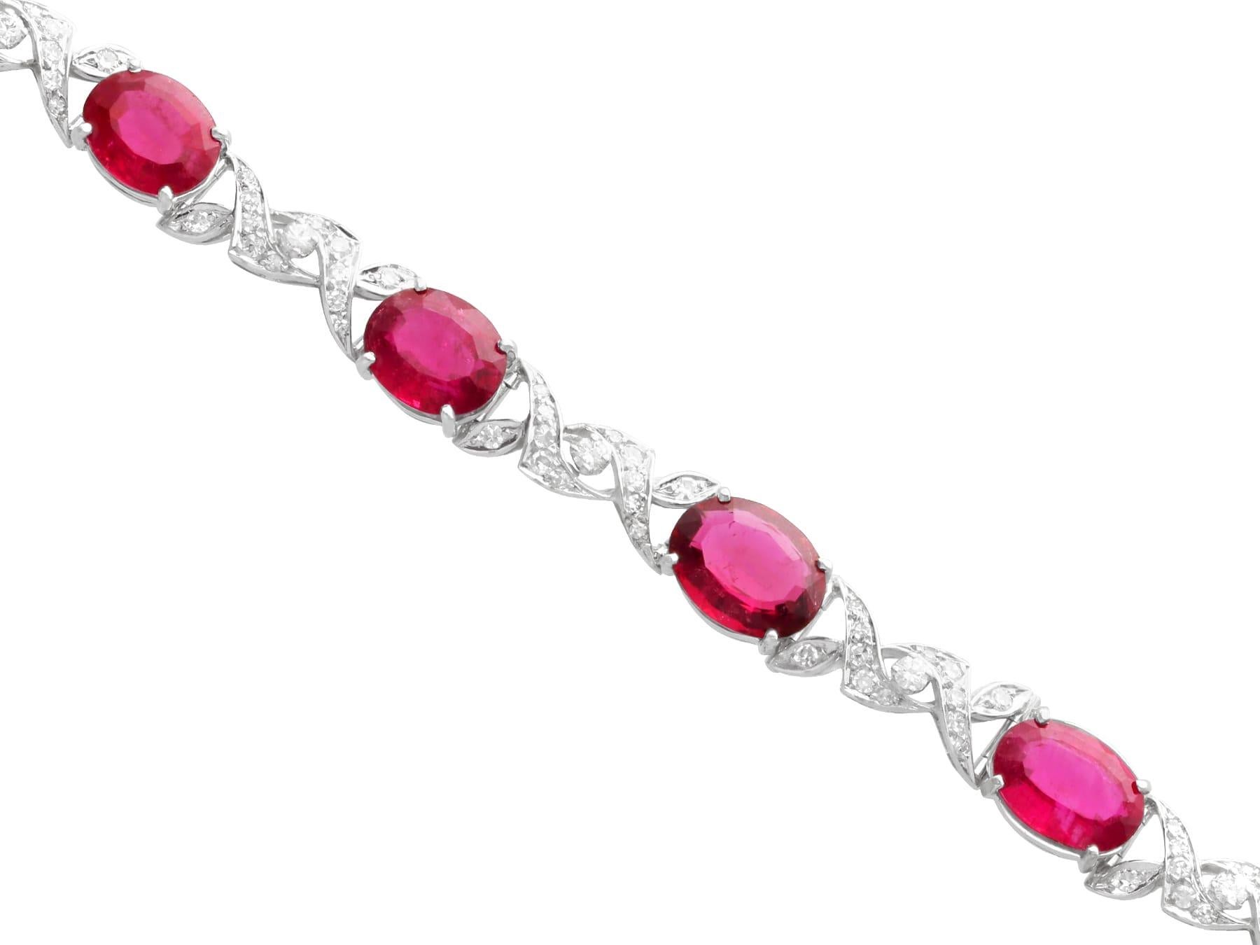 Antique 2.52 Carat Pink Tourmaline and 1.90 Carat Diamond White Gold Bracelet In Excellent Condition For Sale In Jesmond, Newcastle Upon Tyne