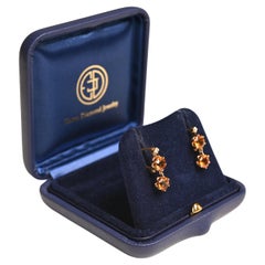 Antique 2.52ct Round Citrine and Diamond Earrings, 14K Yellow Gold, Circa 1880