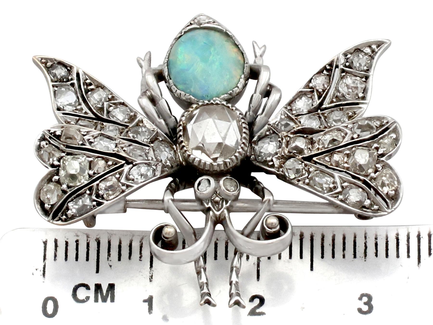 Antique 2.53 Carat Diamond and Opal Insect Brooch 1