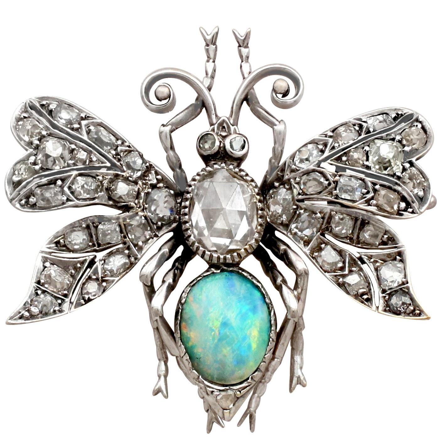 Antique 2.53 Carat Diamond and Opal Insect Brooch