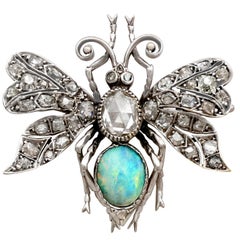 Antique 2.53 Carat Diamond and Opal Insect Brooch