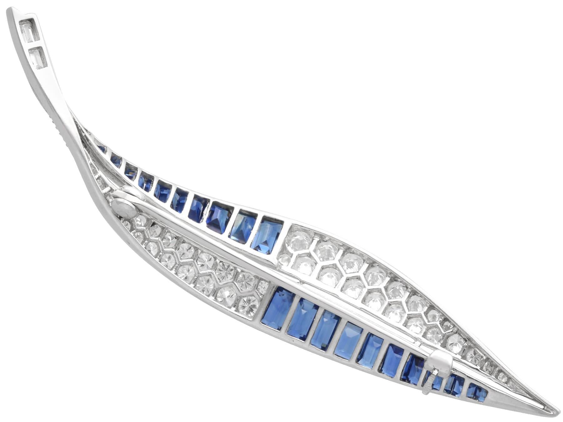 Antique 2.54Ct Sapphire, 3.25Ct Diamond and Platinum Leaf Brooch Circa 1930 For Sale 2