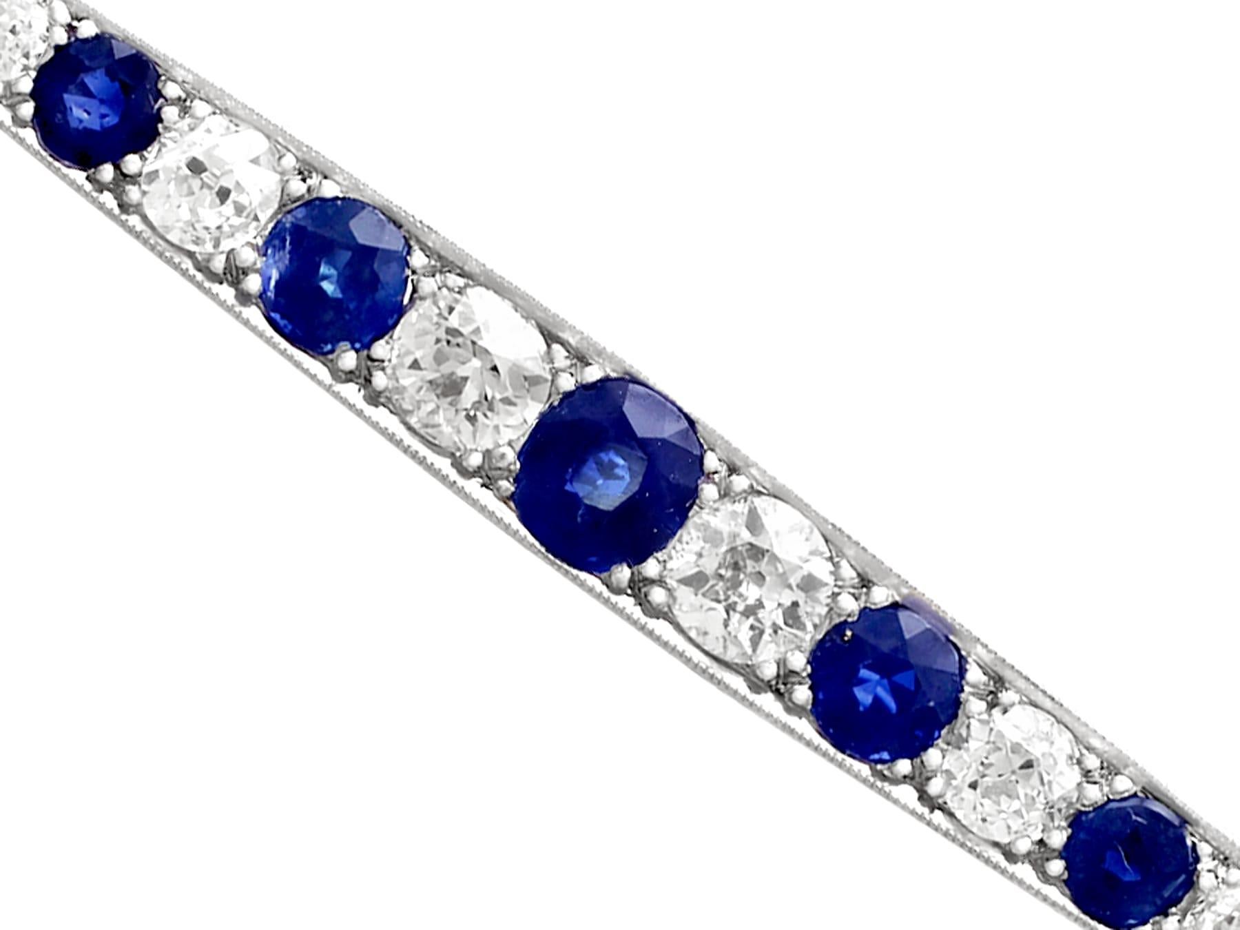 Old European Cut Antique 2.55 Carat Sapphire and 2.28 Carat Diamond White Gold Bar Brooch For Sale