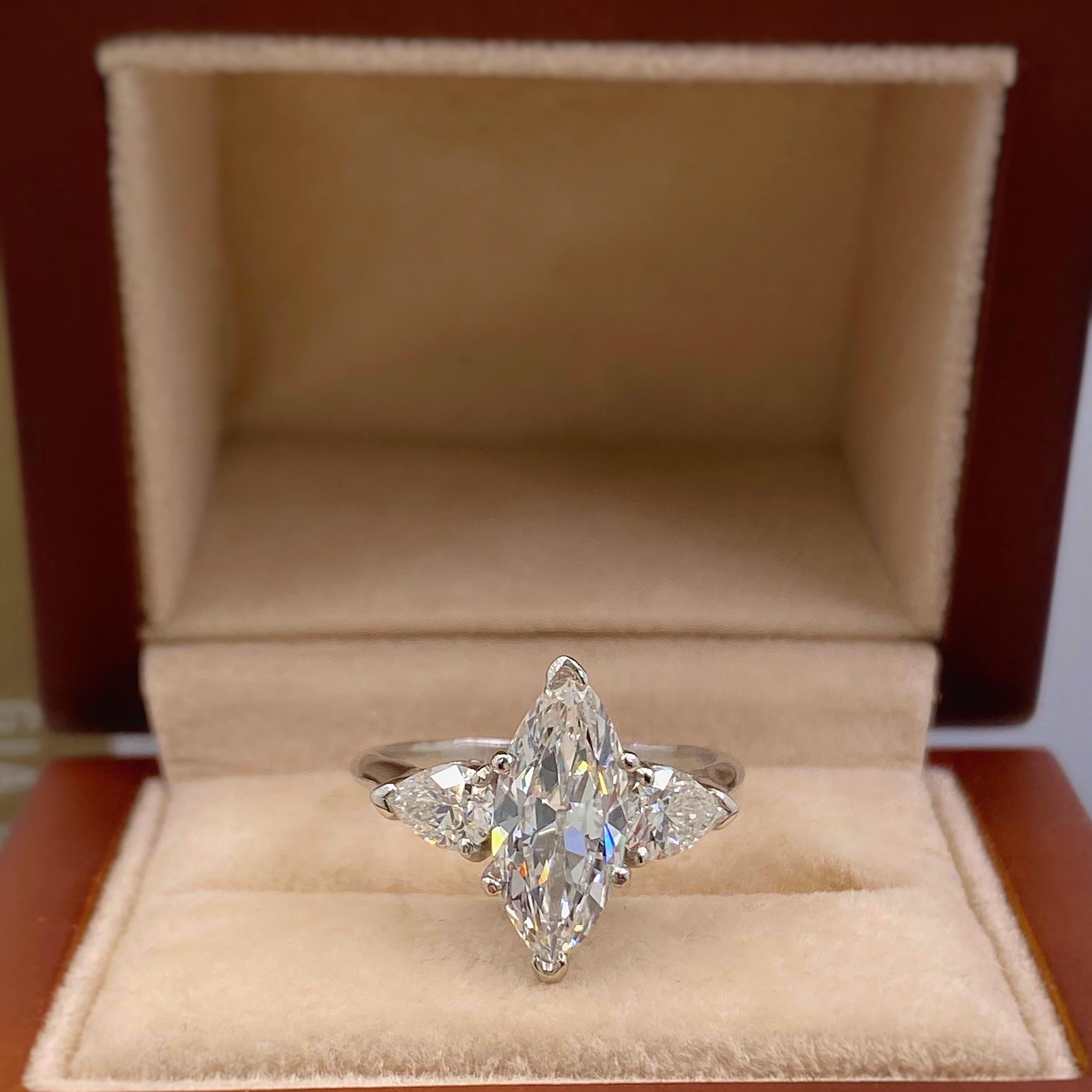 Antique 2.56 Carat Marquise Diamond Engagement Ring GIA 5