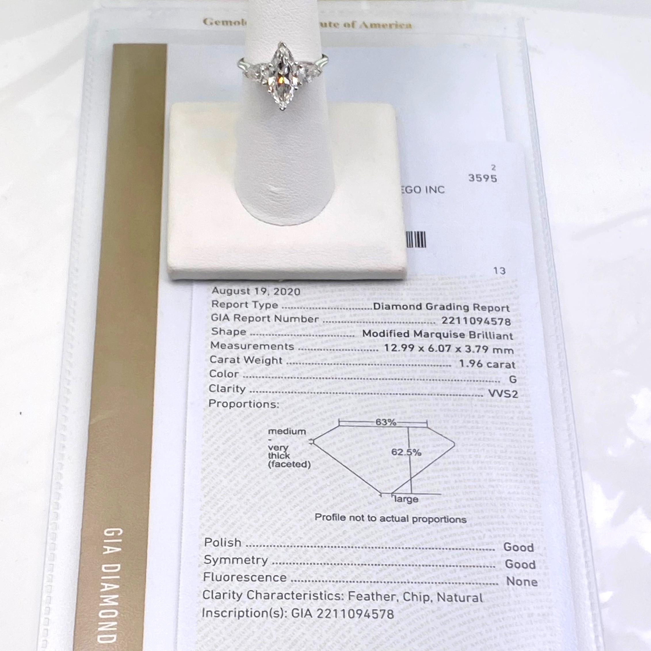 Antique 2.56 Carat Marquise Diamond Engagement Ring GIA 10
