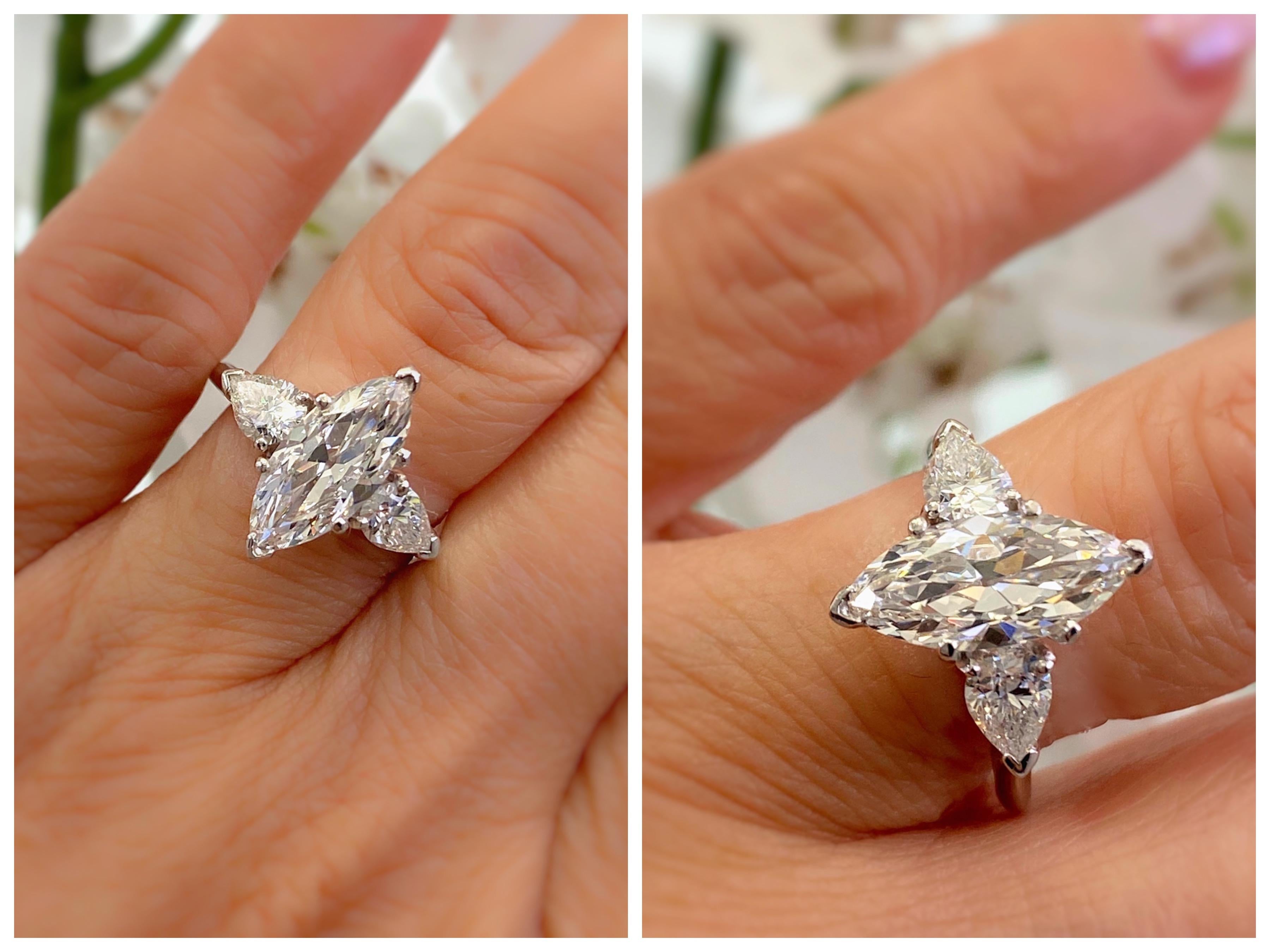 Men's Antique 2.56 Carat Marquise Diamond Engagement Ring GIA
