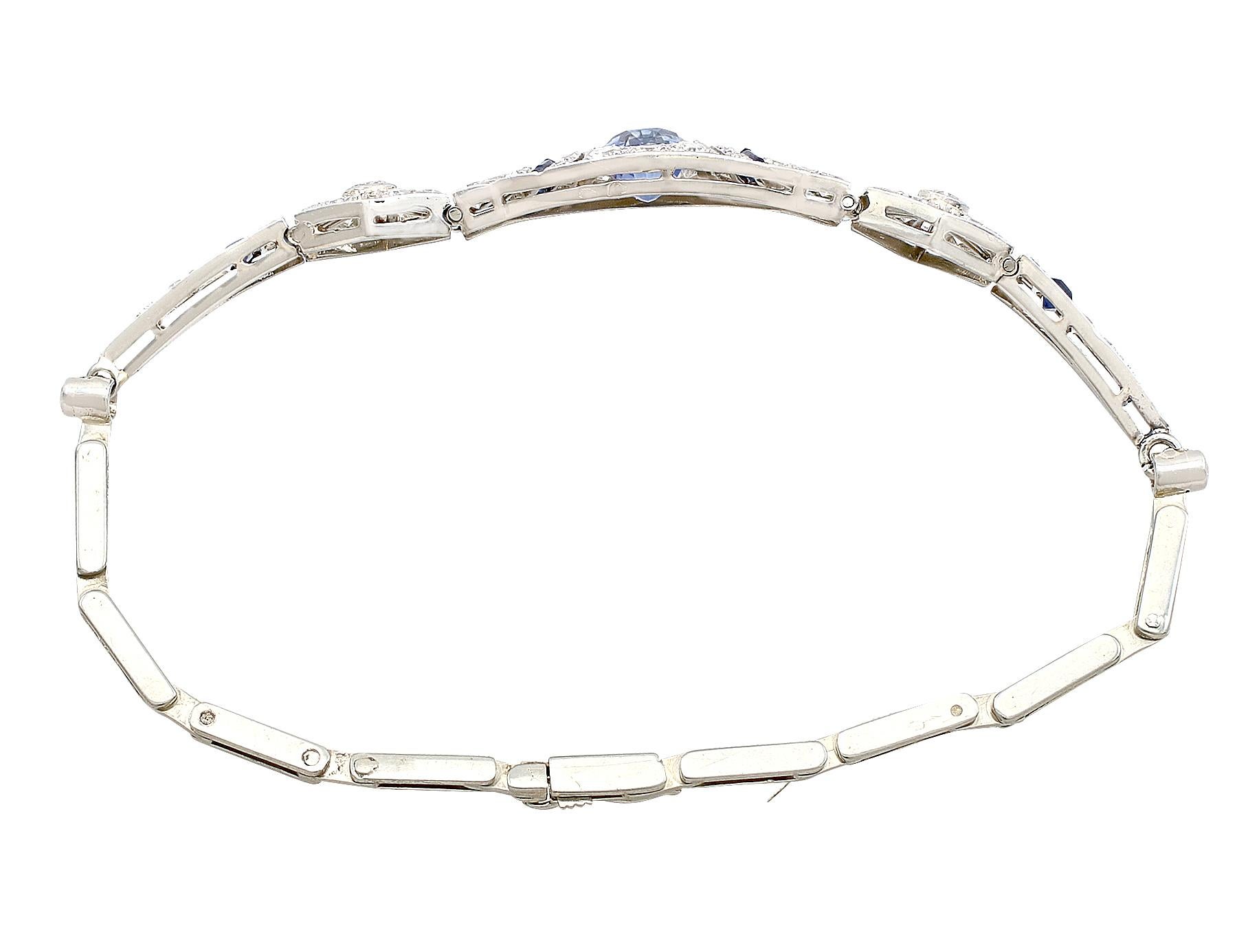 Oval Cut 1920s Art Deco 2.59 Carat Sapphire and 1.72 Carat Diamond White Gold Bracelet