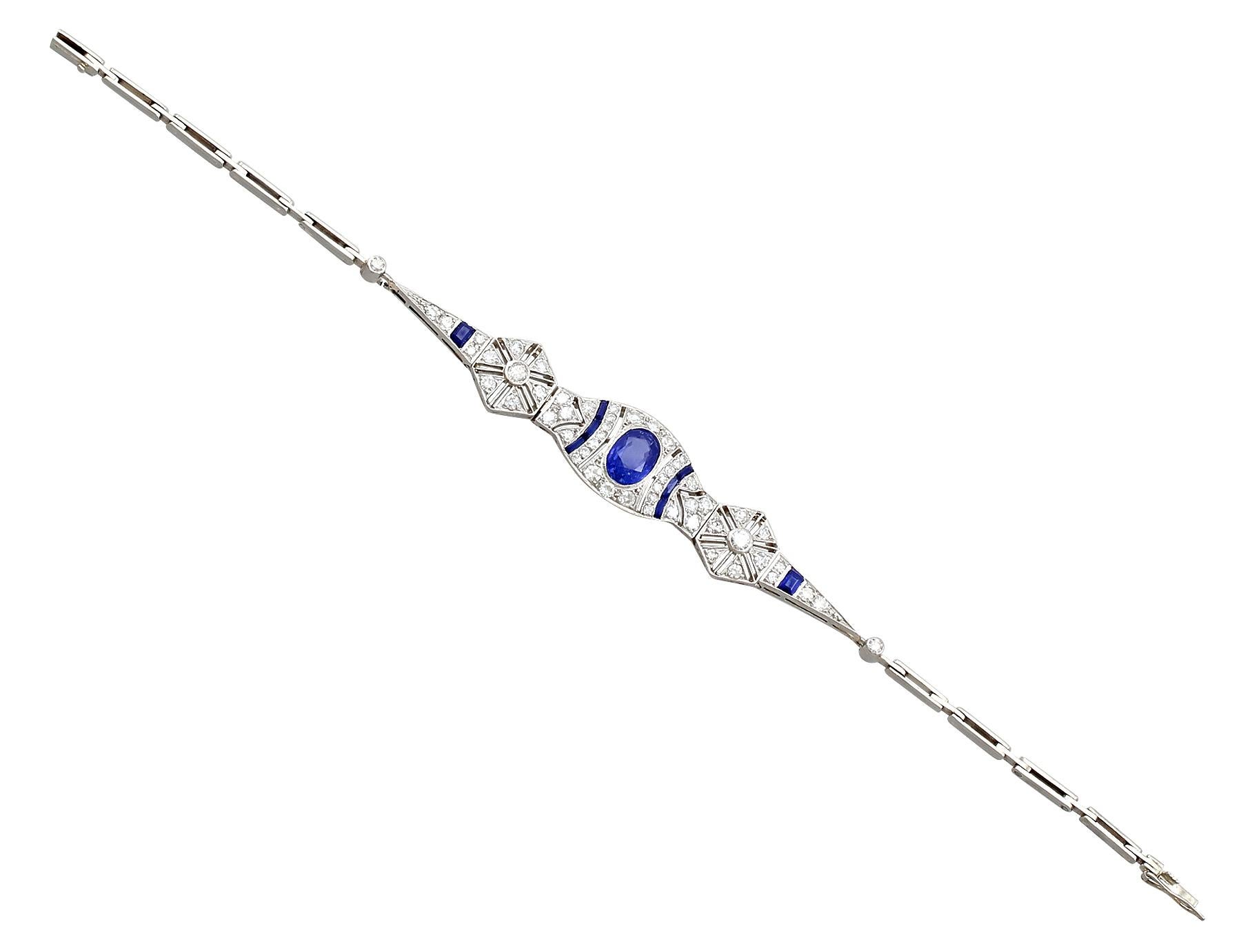 1920s Art Deco 2.59 Carat Sapphire and 1.72 Carat Diamond White Gold Bracelet In Excellent Condition In Jesmond, Newcastle Upon Tyne