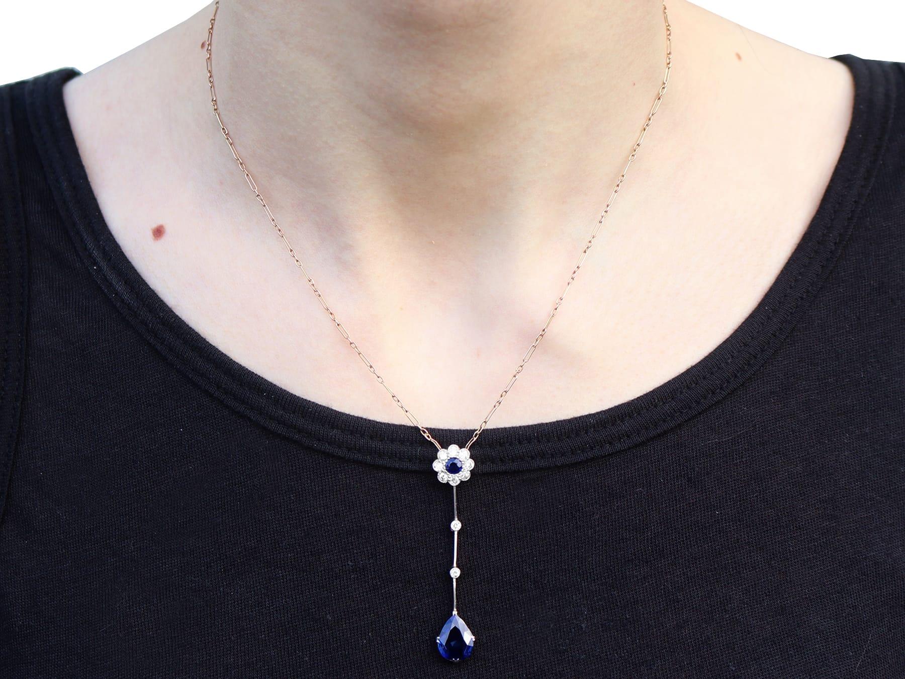 Antique 2.59ct Sapphire and 0.32ct Diamond 18ct Yellow Gold Pendant For Sale 4