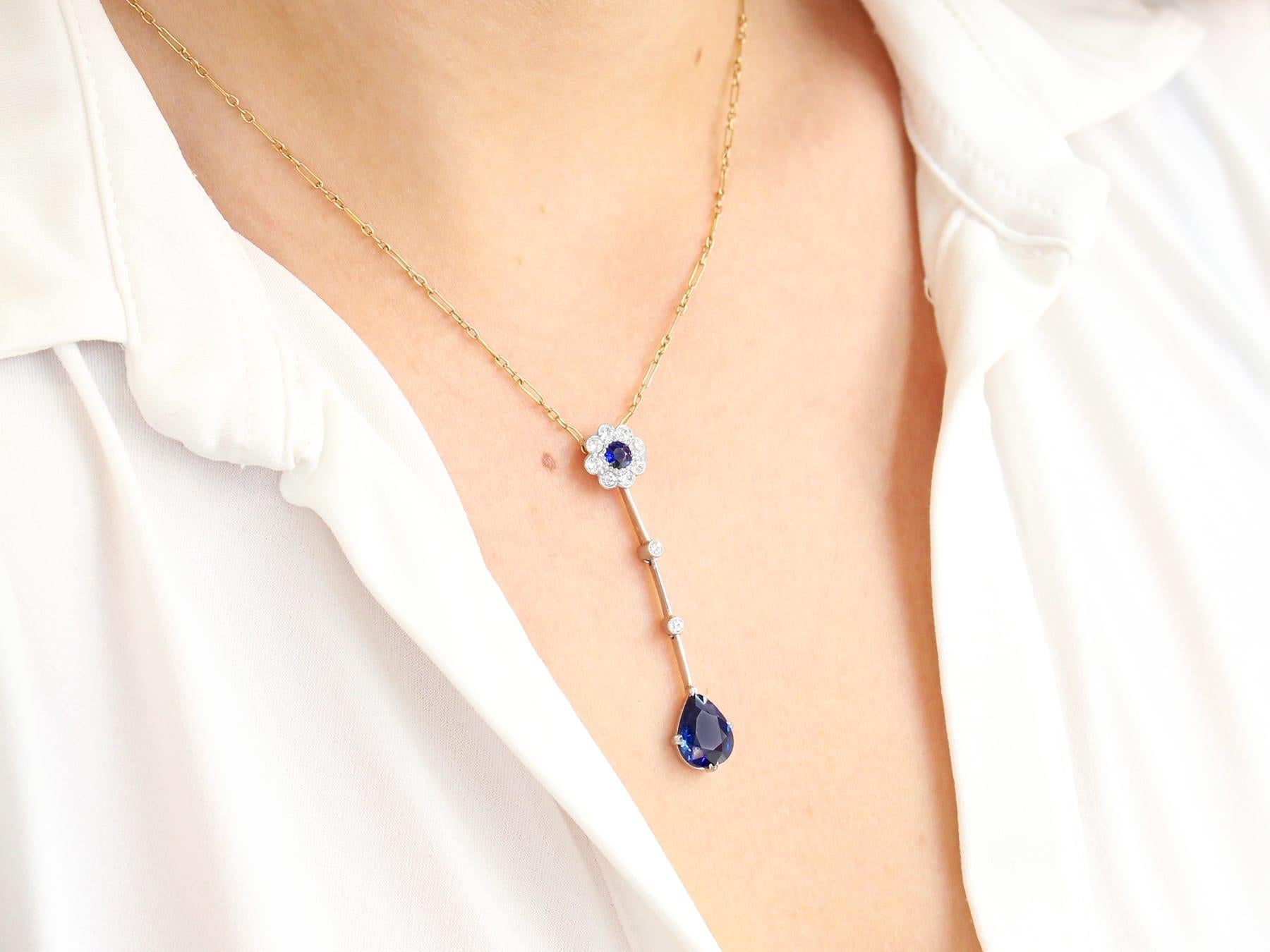 Pear Cut Antique 2.59ct Sapphire and 0.32ct Diamond 18ct Yellow Gold Pendant For Sale