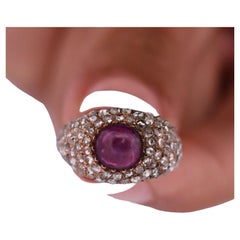 Bague ancienne avec étoile de rubis de Birmanie 2,5 carats non chauffée et pavée de diamants R-623HFTX-N5