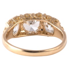 Antique 2.5ct Old Cushion Cut Diamond Three Stone Ring, 1890s Gold