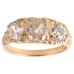 Antique 2.5ct Old Cushion Cut Diamond Three Stone Ring, 1890s Gold