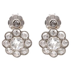 Antique 2.6 Carat Diamond Platinum Cluster Earrings