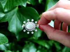 Antique 2.60 Carat Opal and 2.95 Carat Diamond, 9K Yellow Gold Brooch / Pendant