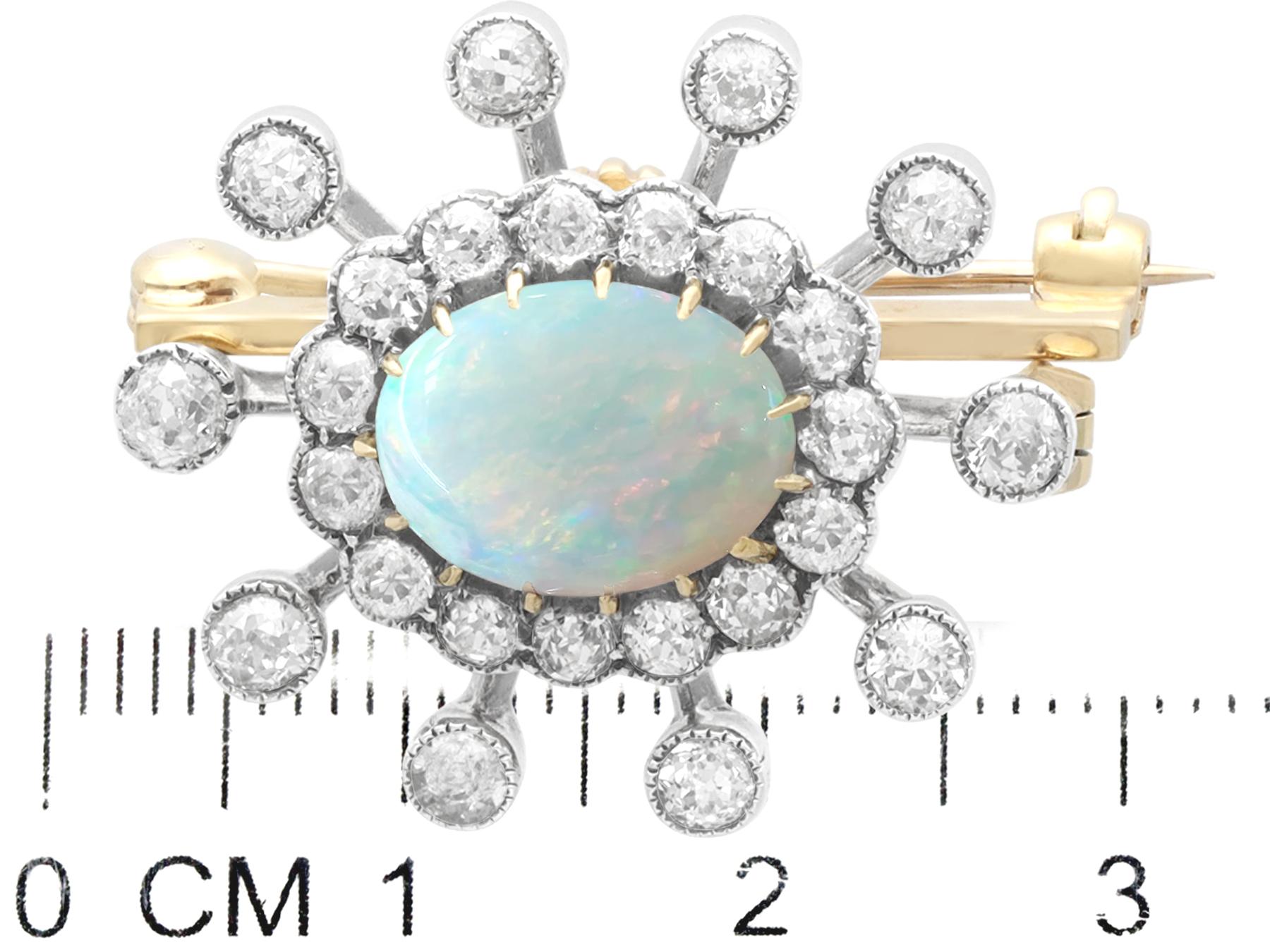 Antique 2.60 Carat Opal and 2.95 Carat Diamond, 9K Yellow Gold Brooch / Pendant In Excellent Condition For Sale In Jesmond, Newcastle Upon Tyne
