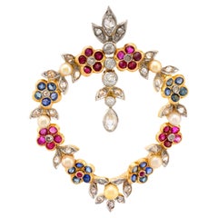 Antike 2,60 Gesamtgewicht Edelstein Perle 18k Gelbgold florale Brosche