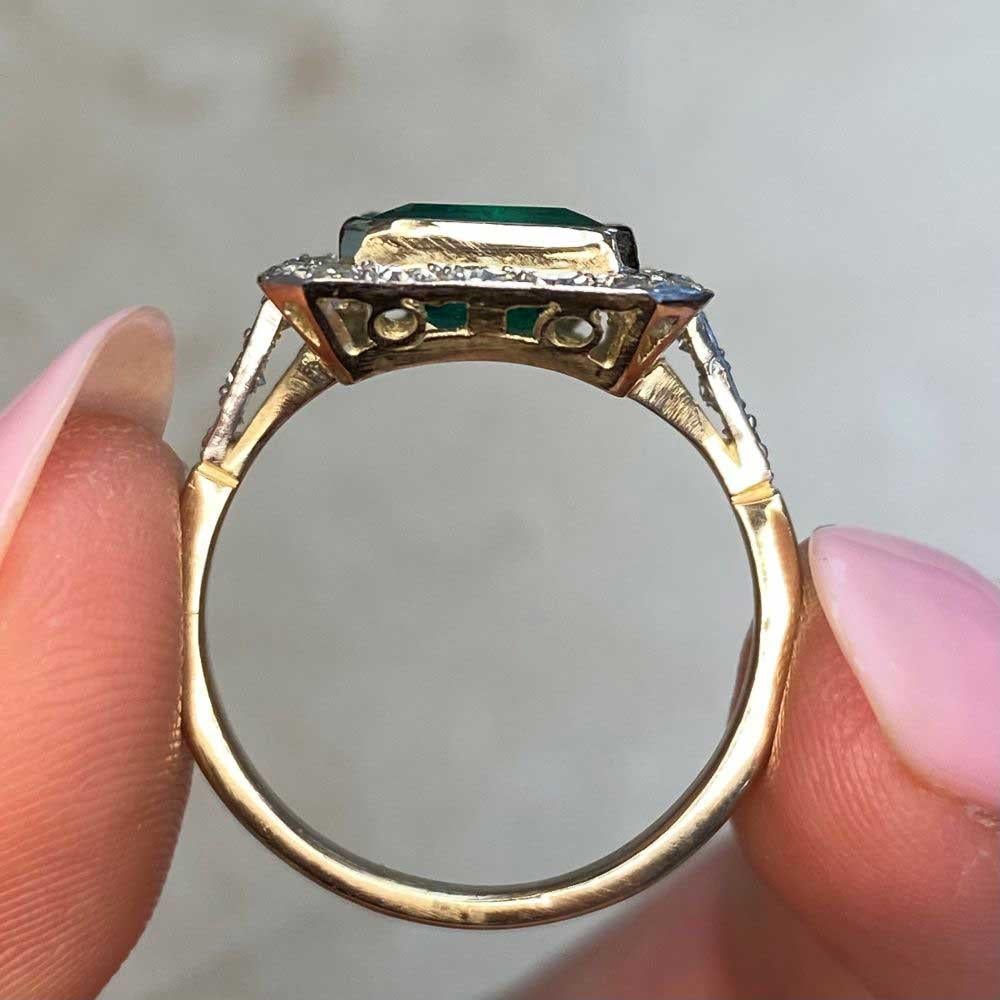 Antique 2.62ct Columbian Emerald Engagement Ring, Diamond Halo, 18k Yellow Gold 5