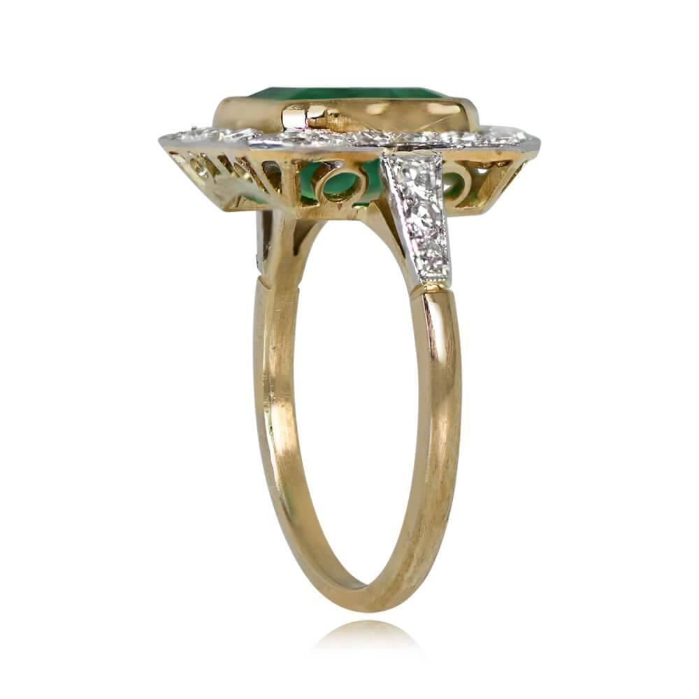 Art Deco Antique 2.62ct Columbian Emerald Engagement Ring, Diamond Halo, 18k Yellow Gold