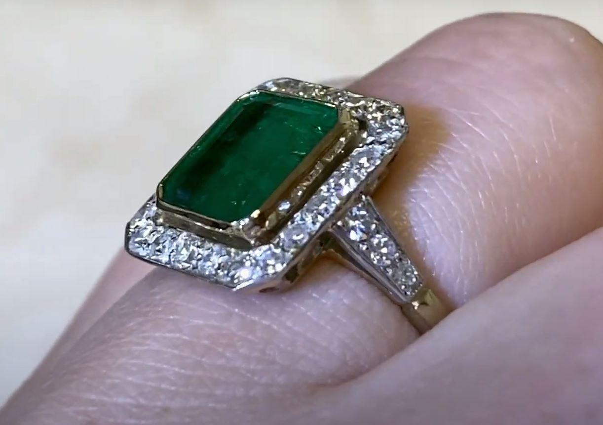 Antique 2.62ct Columbian Emerald Engagement Ring, Diamond Halo, 18k Yellow Gold 1