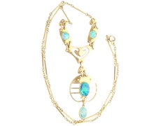 Halskette aus Gelbgold mit 2,62 Karat Opal und Gelbgold im Jugendstil