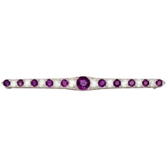 Antique 2.63 Carat Amethyst and 2.24 Carat Diamond White Gold Brooch