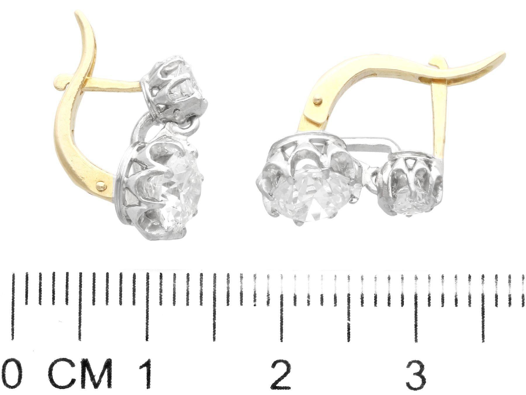 1920s 2.64 Carat Diamond and Yellow Gold Drop Earrings 1