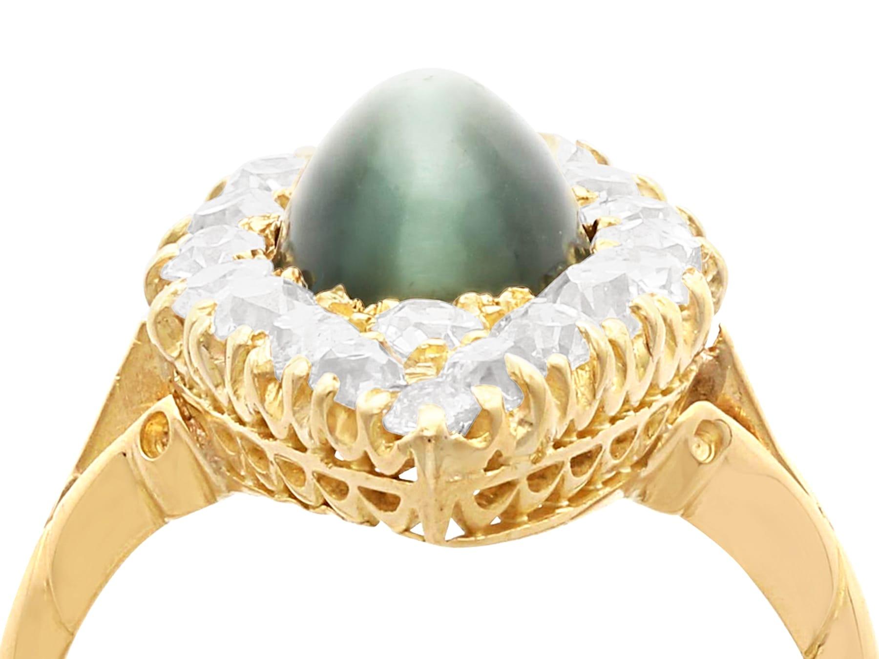 A stunning, fine and impressive antique Victorian 2.65 carat chrysoberyl and 1.18 carat diamond, 18 karat yellow gold dress ring; part of our diverse antique jewelry and estate jewelry collections.

This stunning, fine and impressive antique