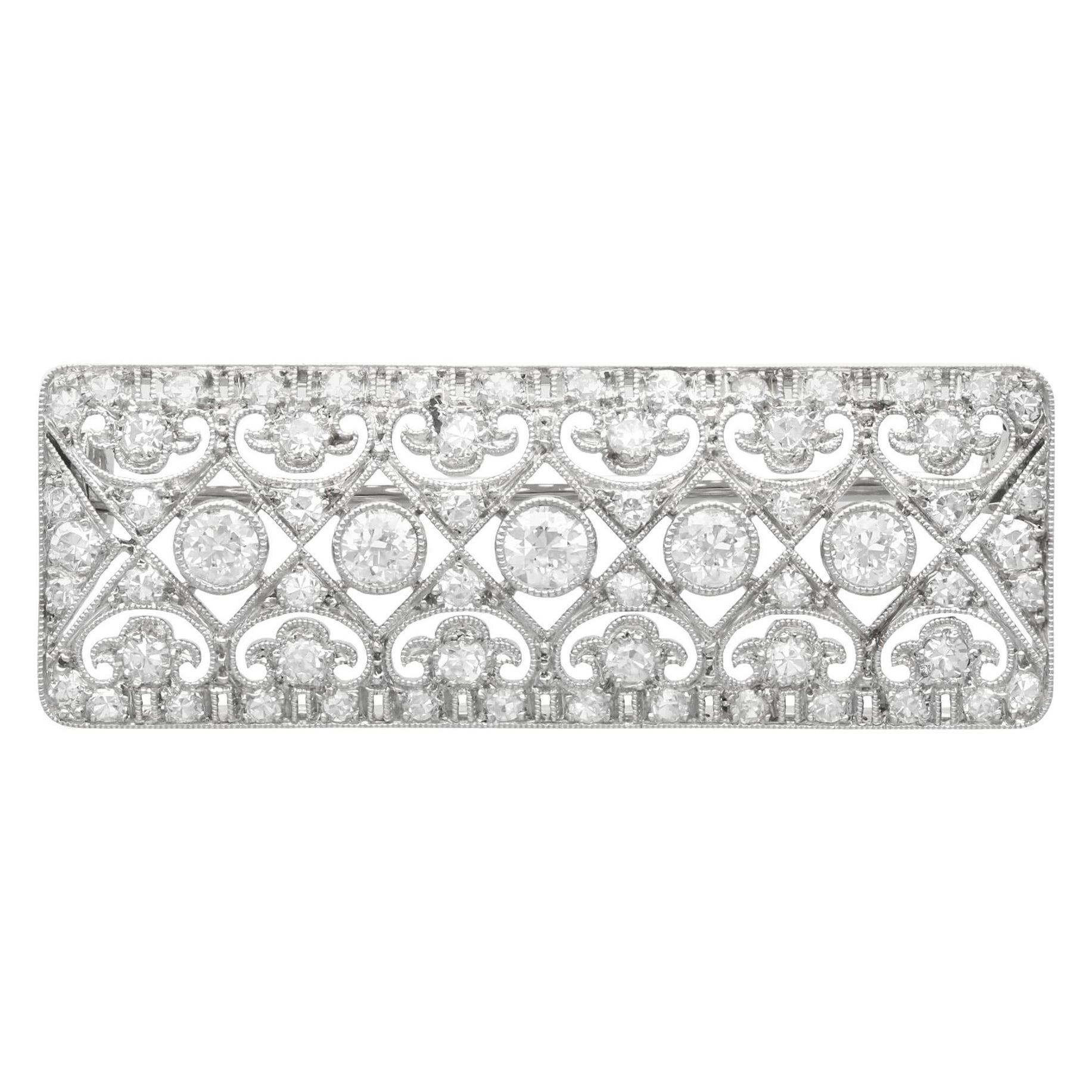 Broche antiguo de diamantes de 2,65 ct y oro blanco de 18 ct en venta