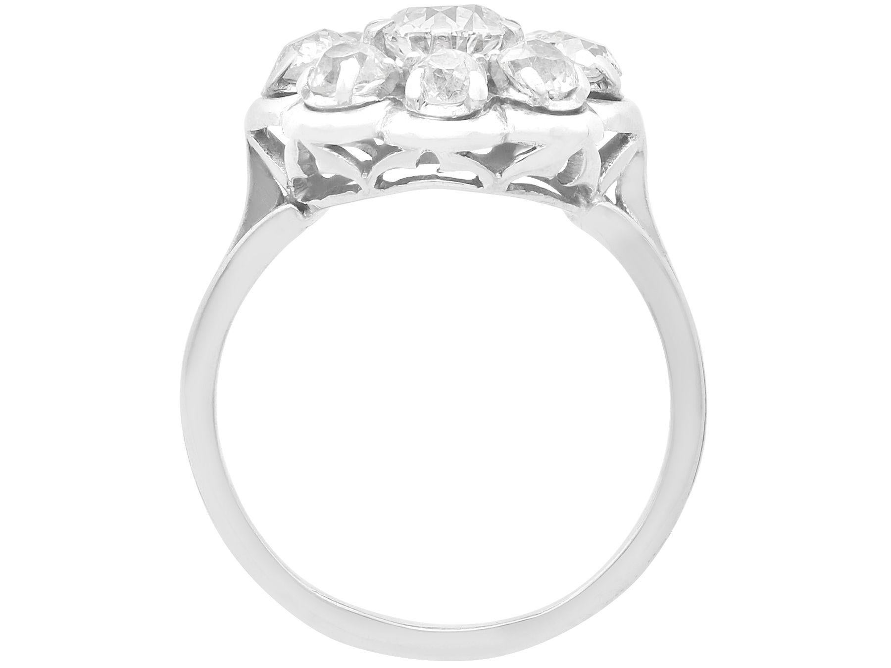 Women's or Men's Antique 2.66ct Diamond and Platinum Cluster Ring For Sale