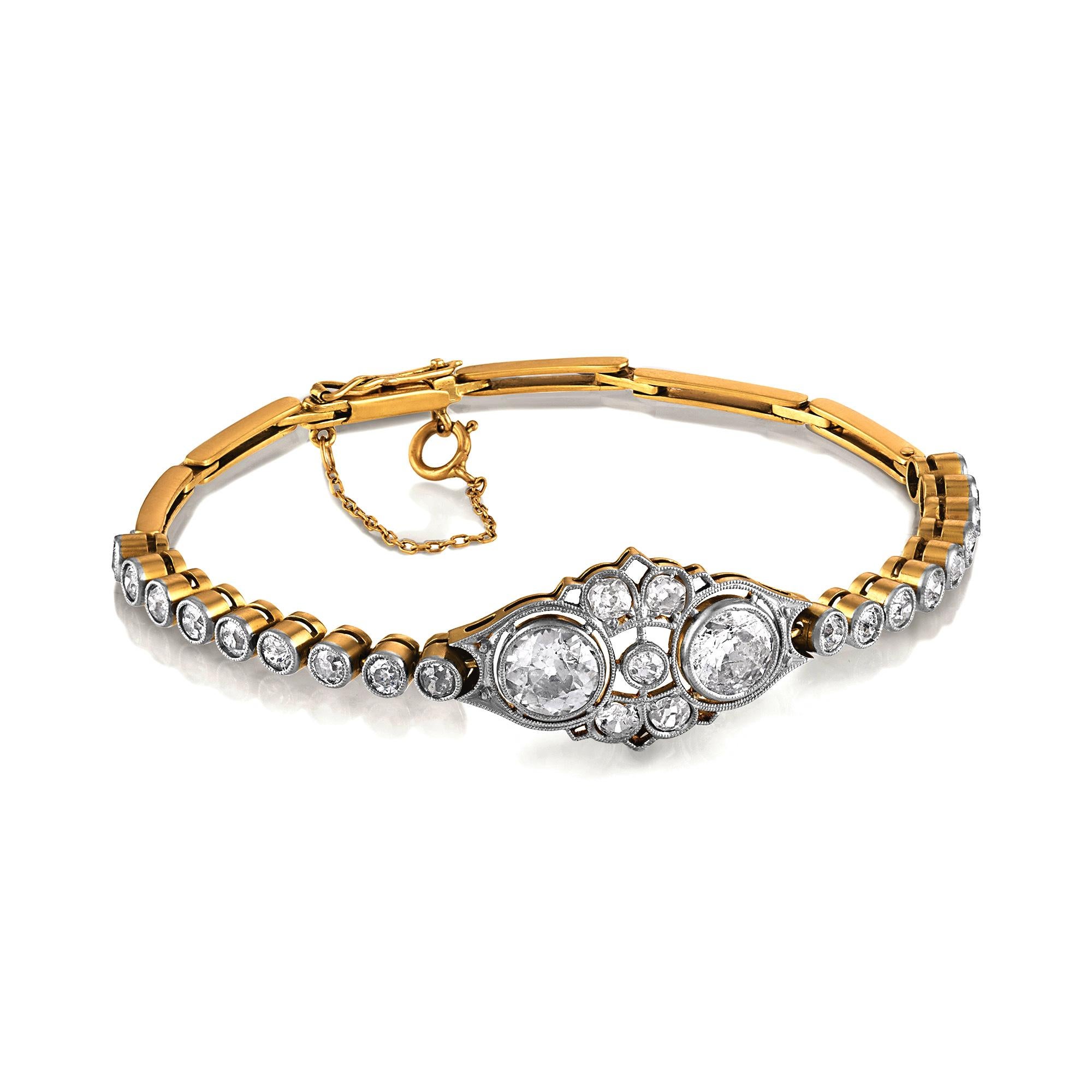 Edwardian Twin 2.68ct Old Euro Diamond Bezel Set Tennis Line Gold & Platinum Antique BRACELET

Dating back to the turn-of-the-20th-century (circa 1900), the gorgeous and most feminine bracelet that rarely comes in the market. A truly step up from