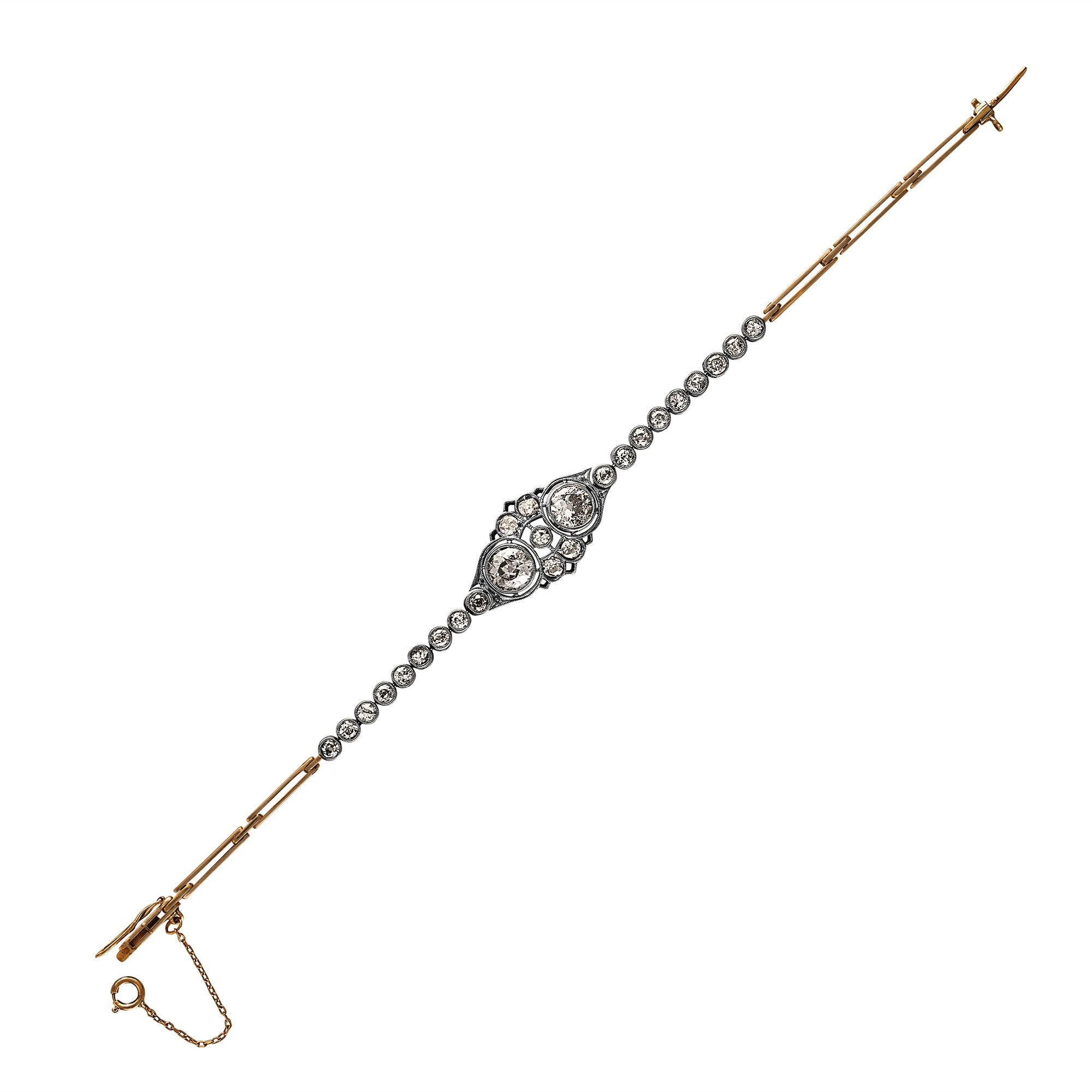 Antike antike 2,68ct Old Euro Diamant Lünette Set Tennis Linie 14k Platin-Armband (Edwardian) im Angebot