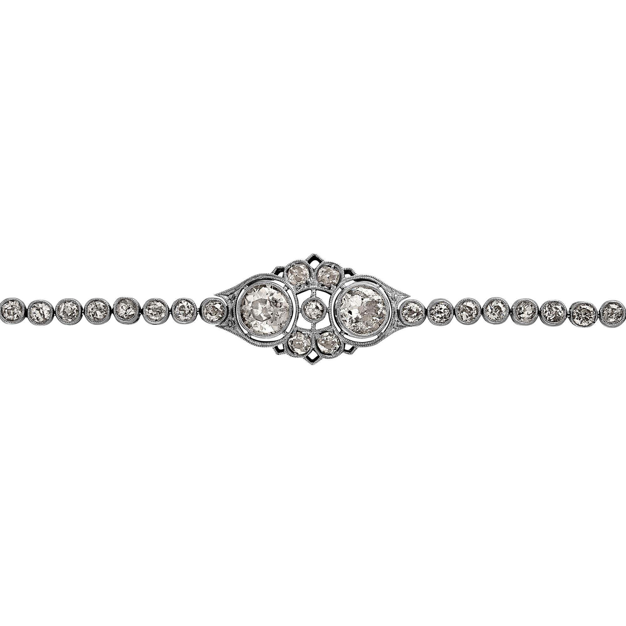 Antike antike 2,68ct Old Euro Diamant Lünette Set Tennis Linie 14k Platin-Armband (Alteuropäischer Schliff) im Angebot