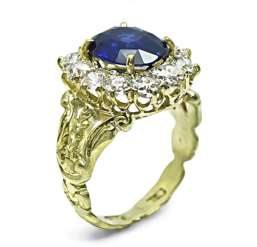 Oval Cut Antique 2.69ct Sapphire 1.40ct Diamond Gold Ring For Sale