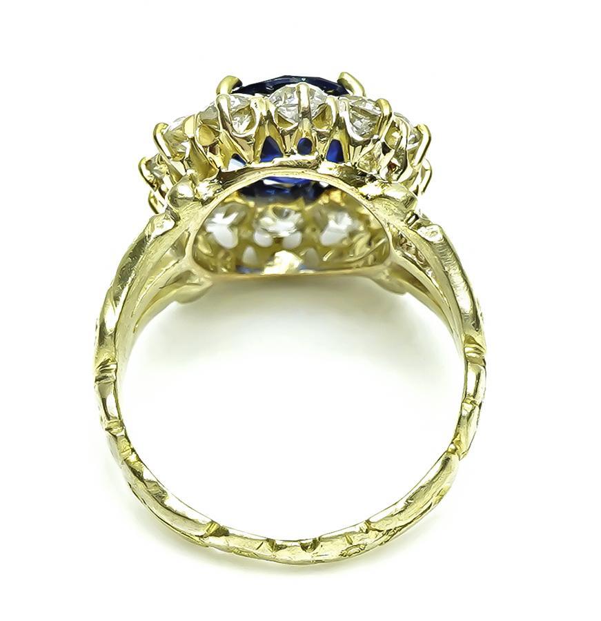 Antique 2.69ct Sapphire 1.40ct Diamond Gold Ring In Good Condition For Sale In New York, NY
