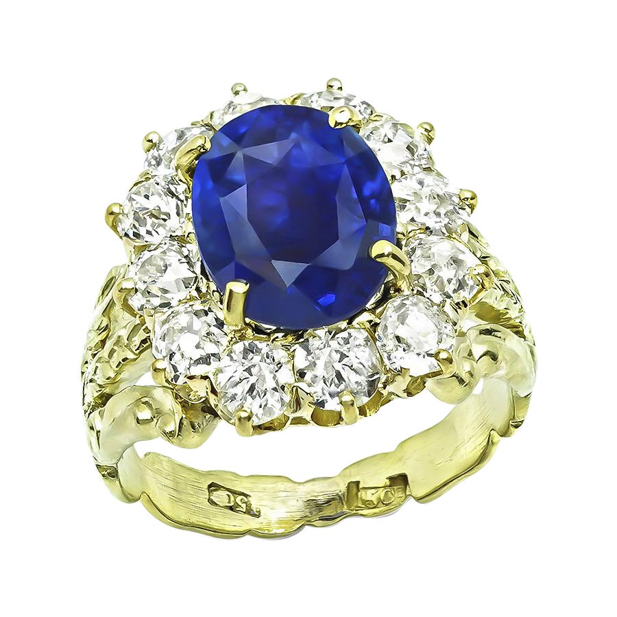 Antique 2.69ct Sapphire 1.40ct Diamond Gold Ring For Sale