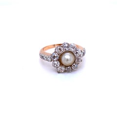Antique 2.70 Carat Diamond Pearl Cluster Ring