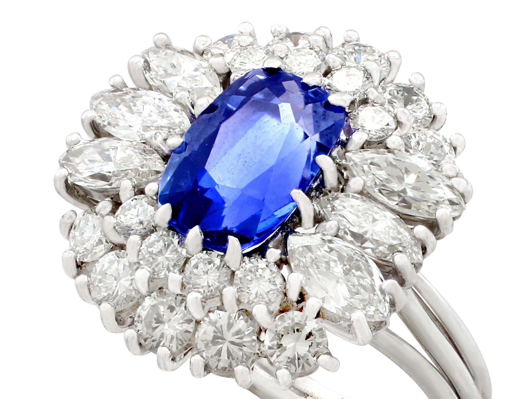 Cushion Cut Antique 2.70 Carat Sapphire and 2.42 Carat Diamond White Gold Cluster Ring