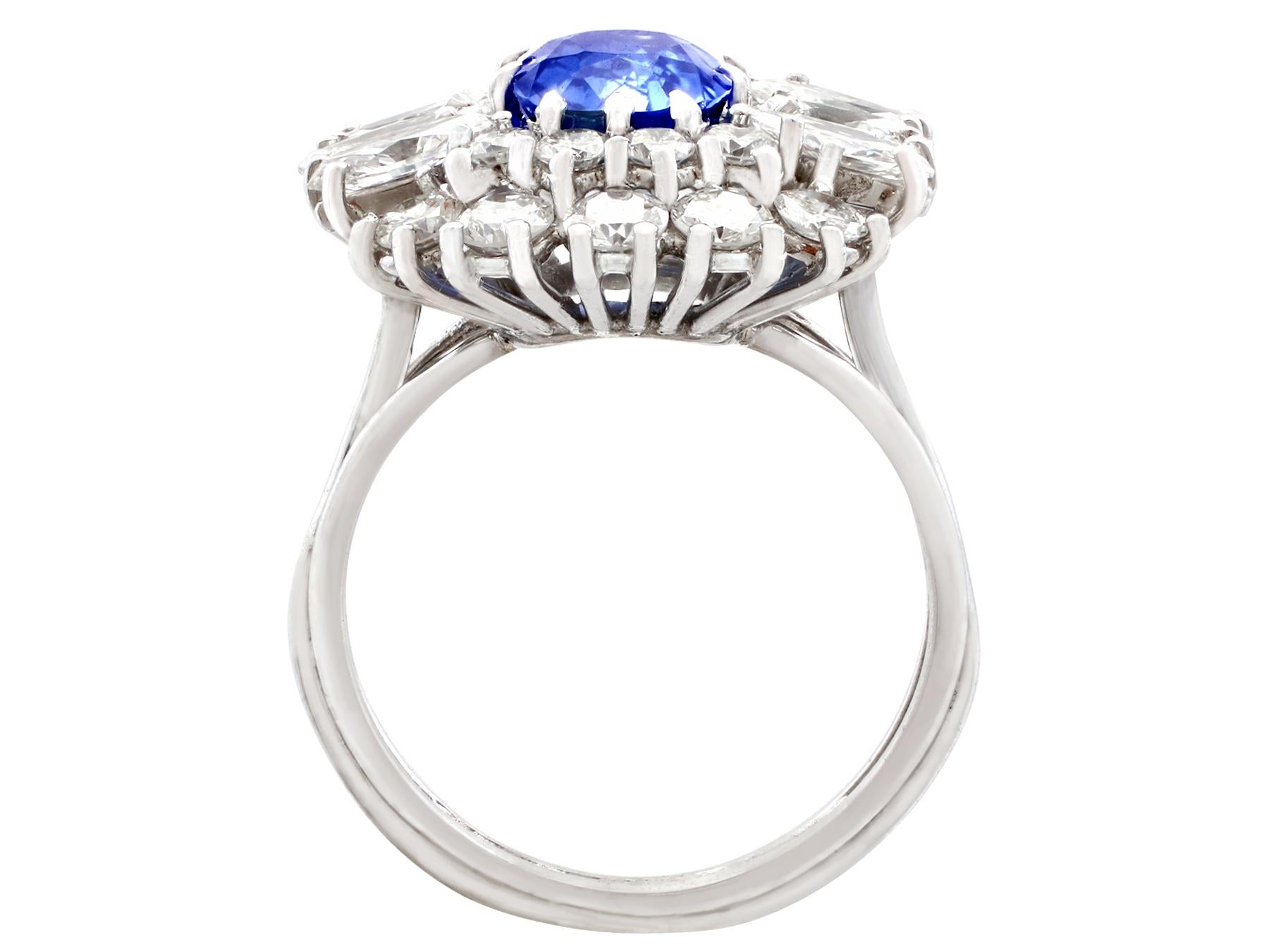 Women's Antique 2.70 Carat Sapphire and 2.42 Carat Diamond White Gold Cluster Ring