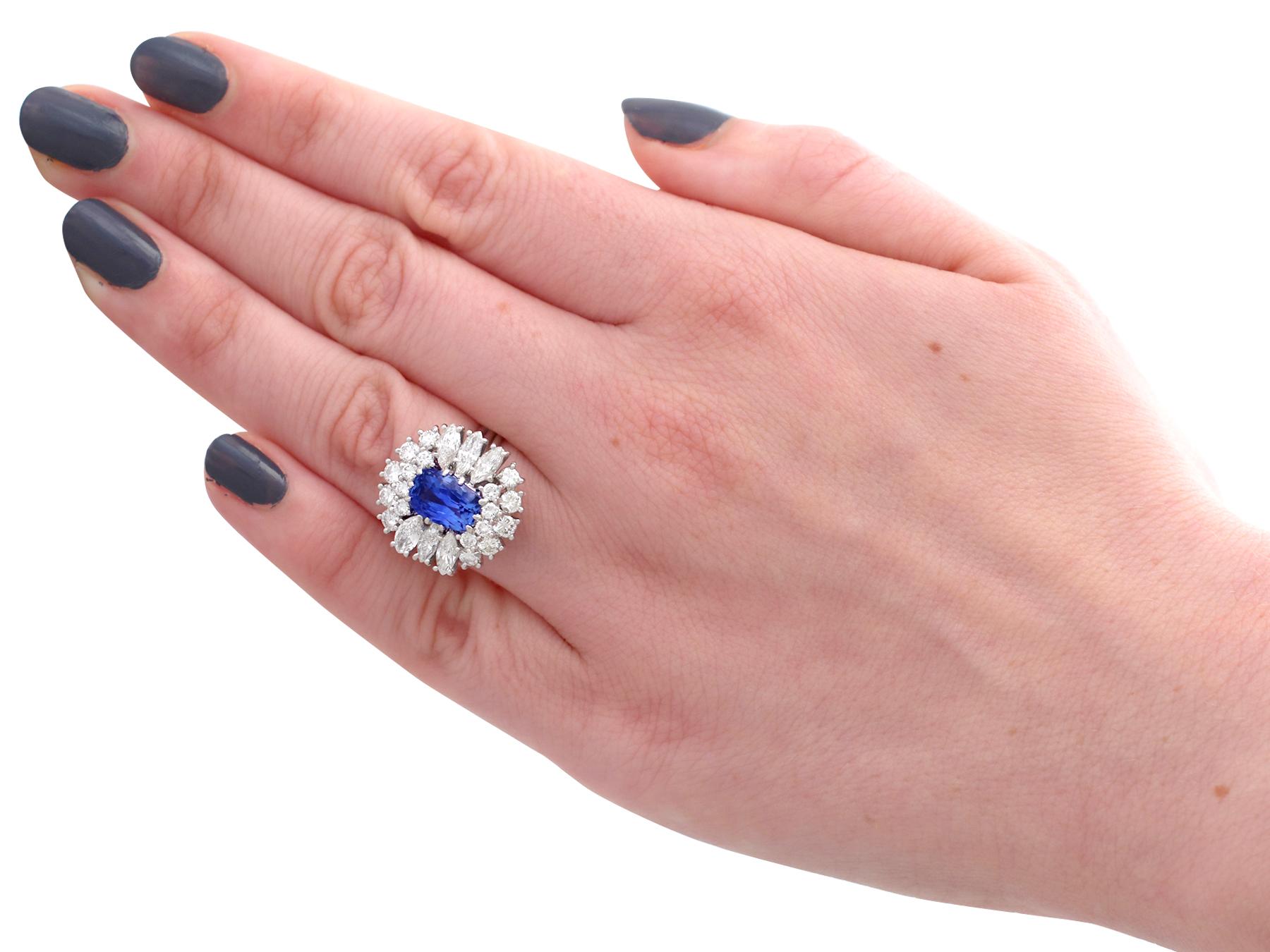 Antique 2.70 Carat Sapphire and 2.42 Carat Diamond White Gold Cluster Ring 2