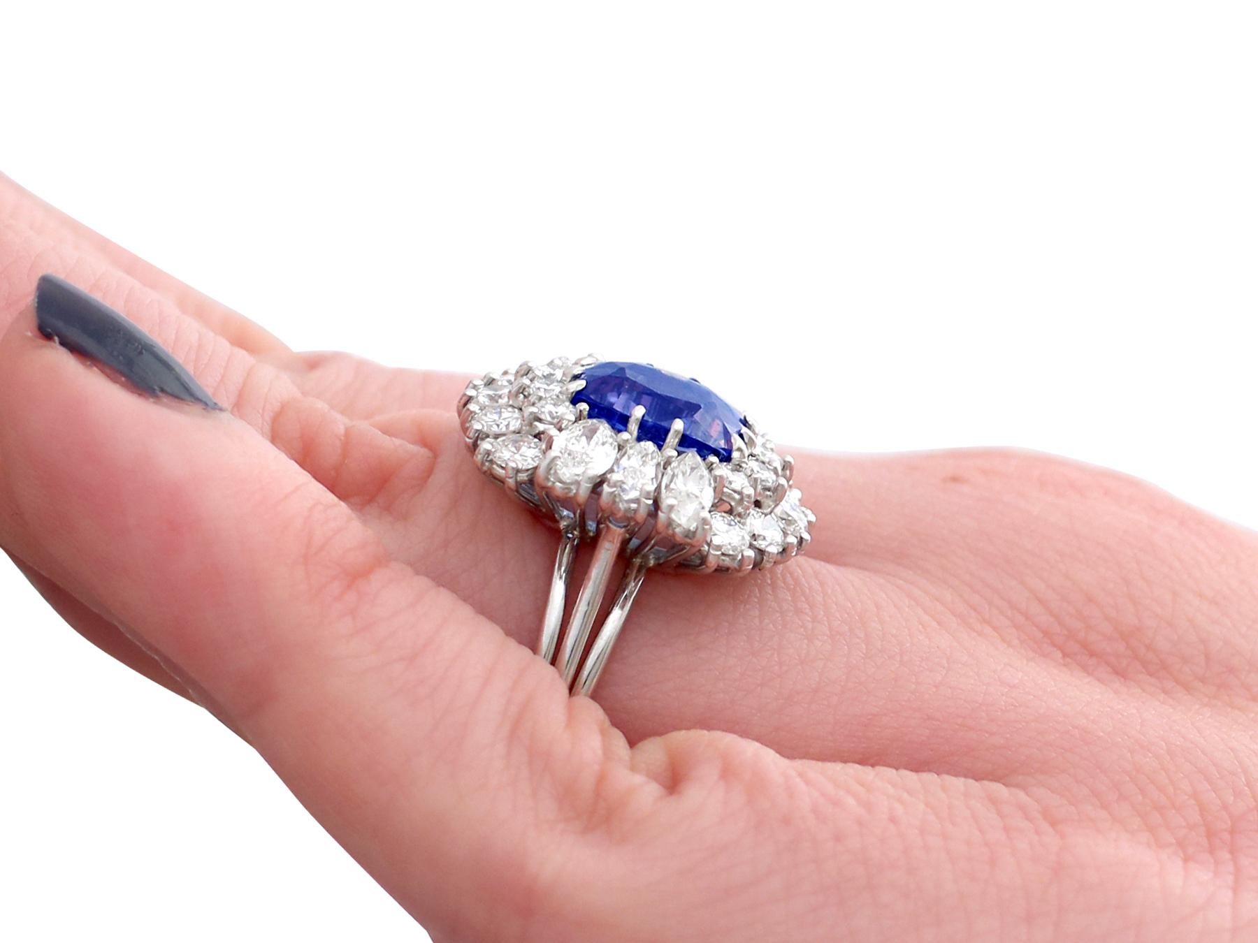 Antique 2.70 Carat Sapphire and 2.42 Carat Diamond White Gold Cluster Ring 3