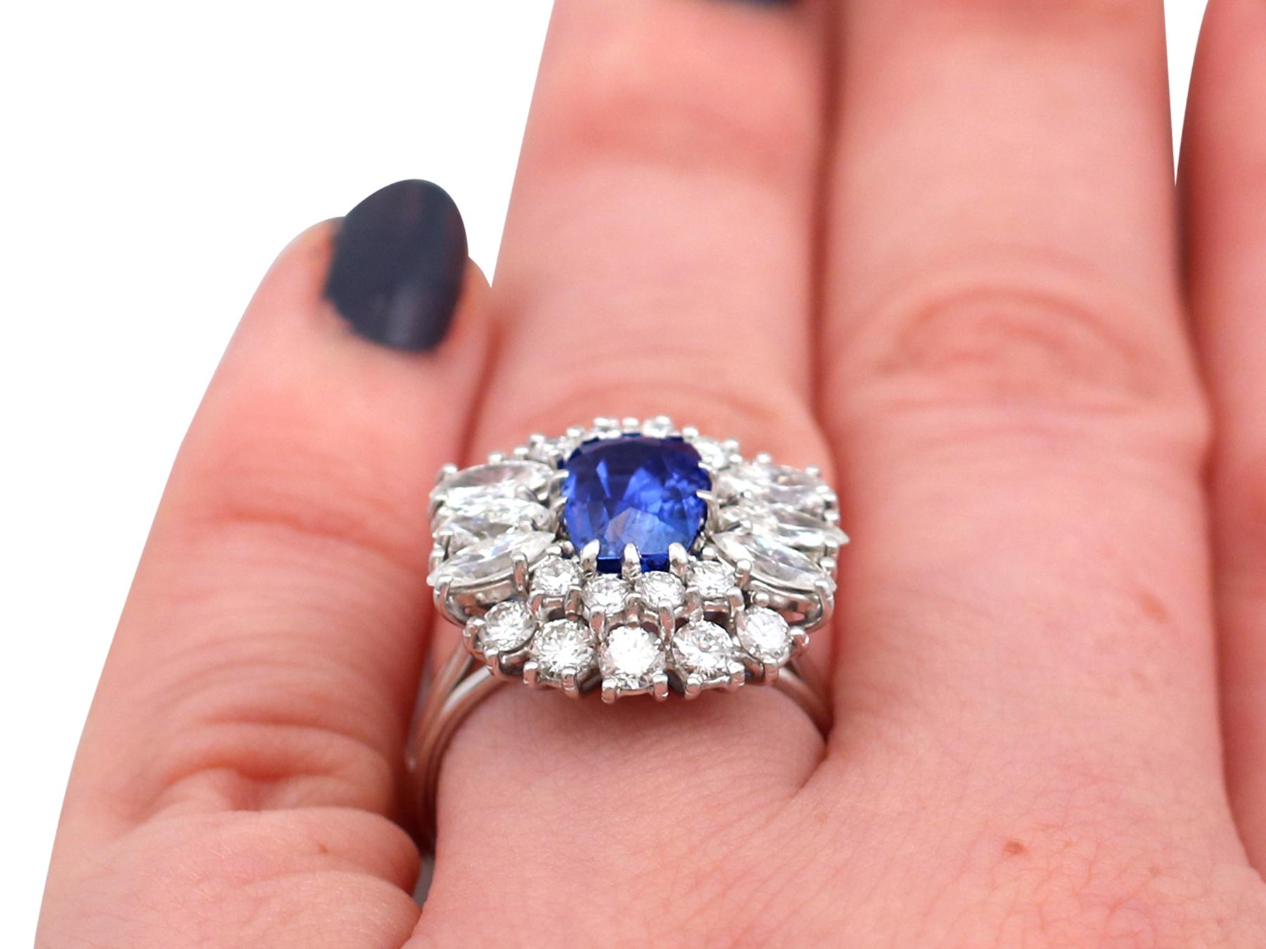 Antique 2.70 Carat Sapphire and 2.42 Carat Diamond White Gold Cluster Ring 4