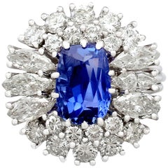Antique 2.70 Carat Sapphire and 2.42 Carat Diamond White Gold Cluster Ring